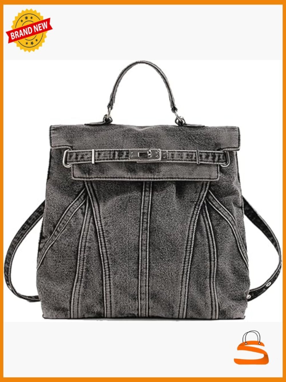 Washed Denim Blue Backpack College Style Handbags Women Shoulder Bag Student